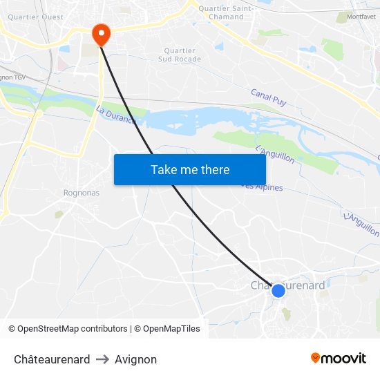 Châteaurenard to Avignon map