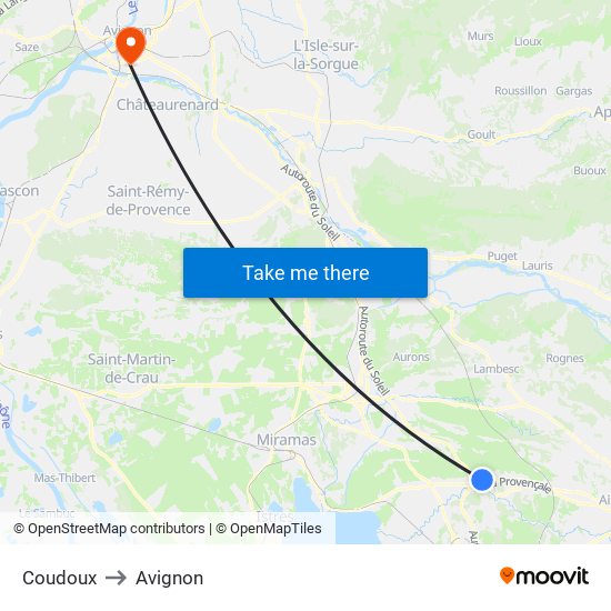 Coudoux to Avignon map