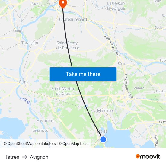 Istres to Avignon map