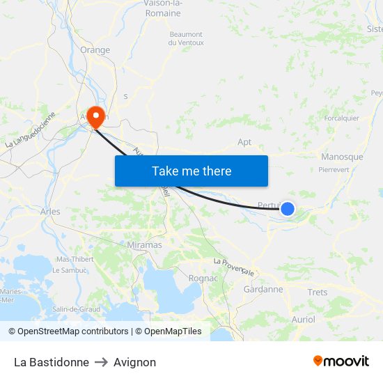 La Bastidonne to Avignon map