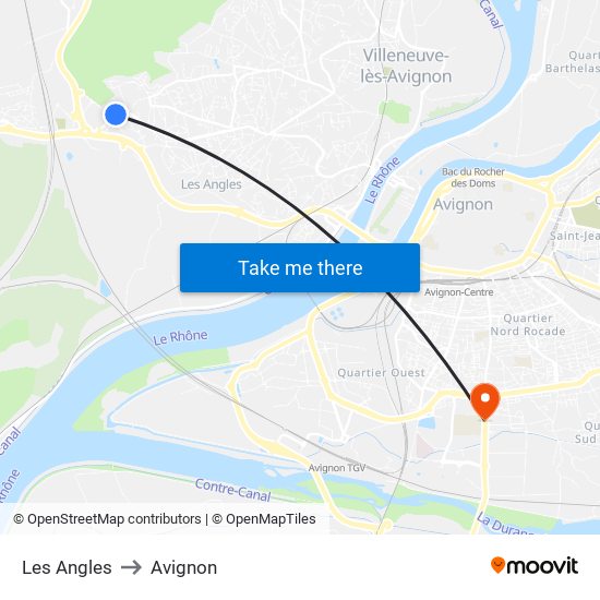 Les Angles to Avignon map