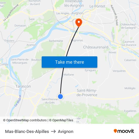 Mas-Blanc-Des-Alpilles to Avignon map