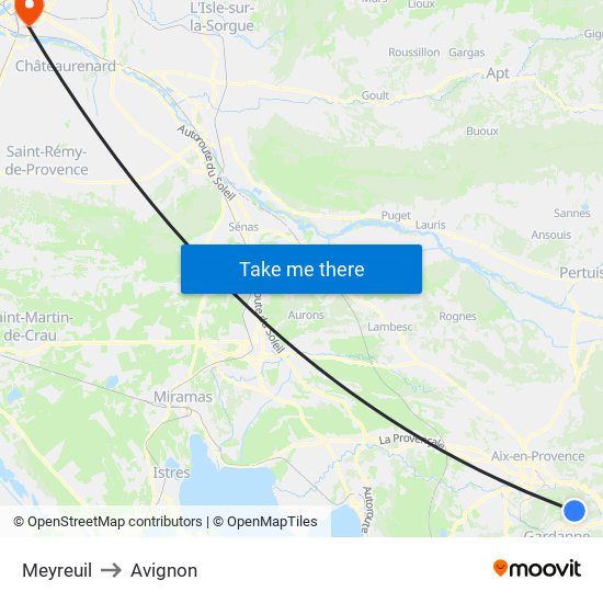 Meyreuil to Avignon map