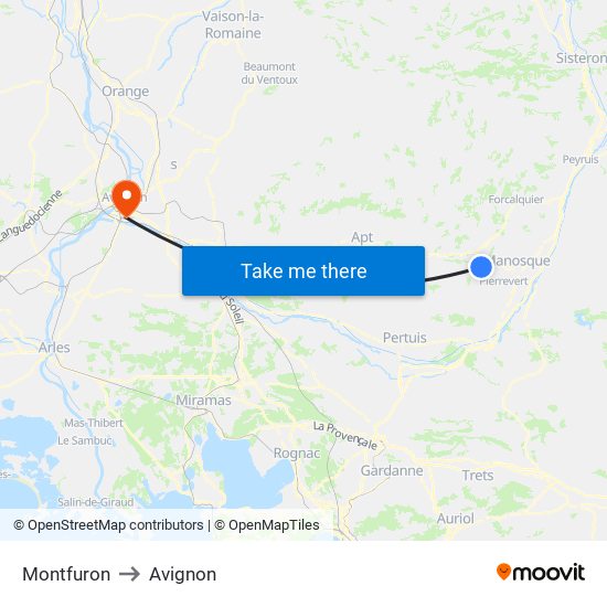 Montfuron to Avignon map