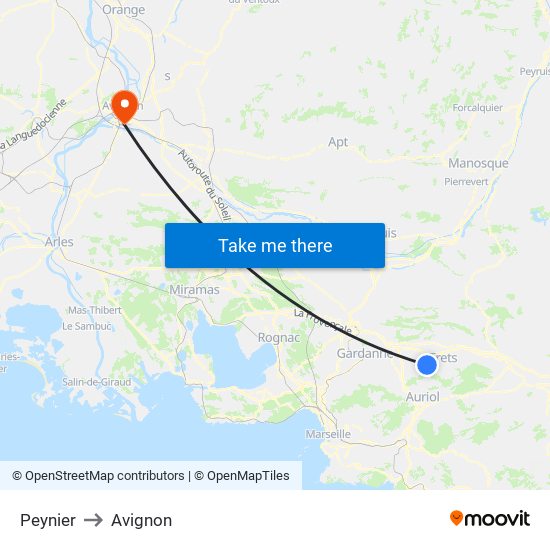 Peynier to Avignon map
