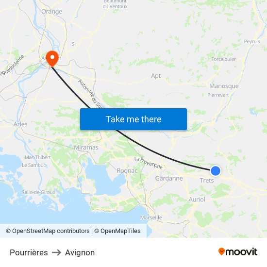 Pourrières to Avignon map