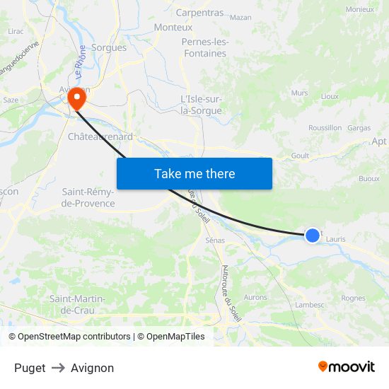 Puget to Avignon map