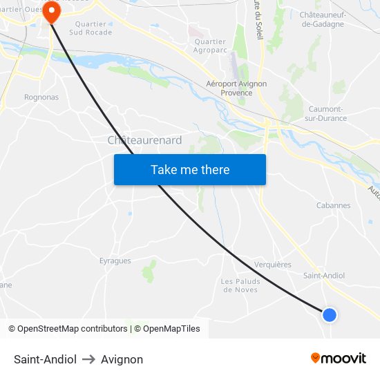 Saint-Andiol to Avignon map