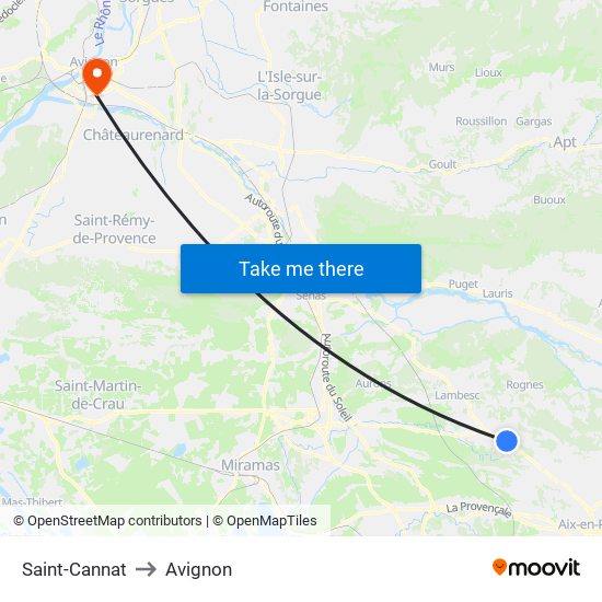 Saint-Cannat to Avignon map