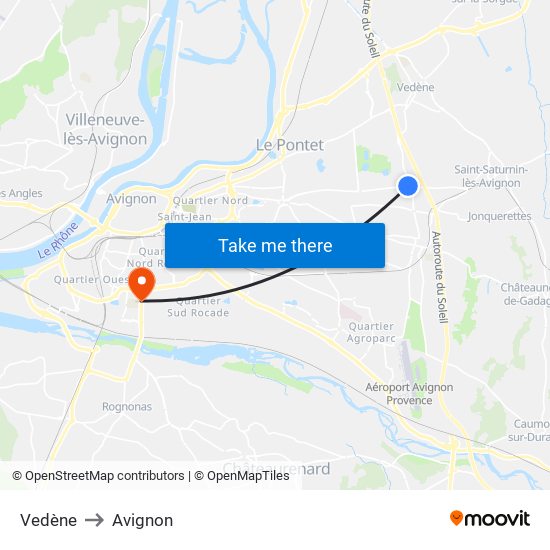 Vedène to Avignon map