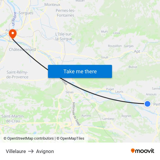 Villelaure to Avignon map