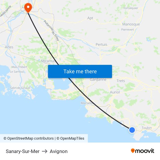 Sanary-Sur-Mer to Avignon map