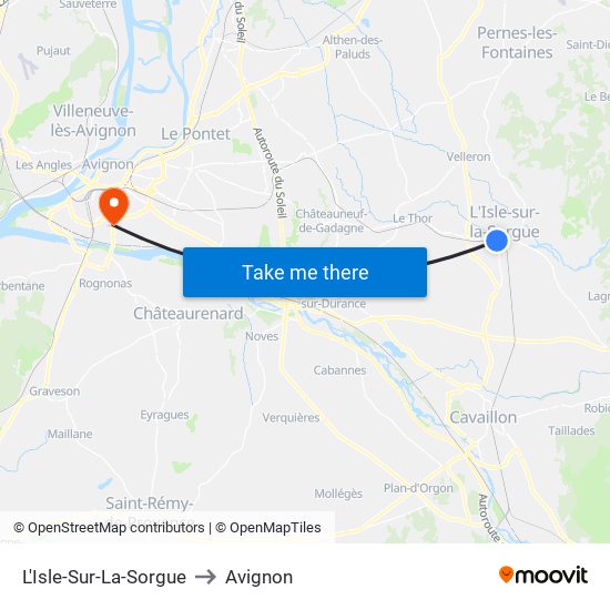 L'Isle-Sur-La-Sorgue to Avignon map