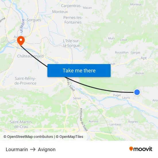 Lourmarin to Avignon map