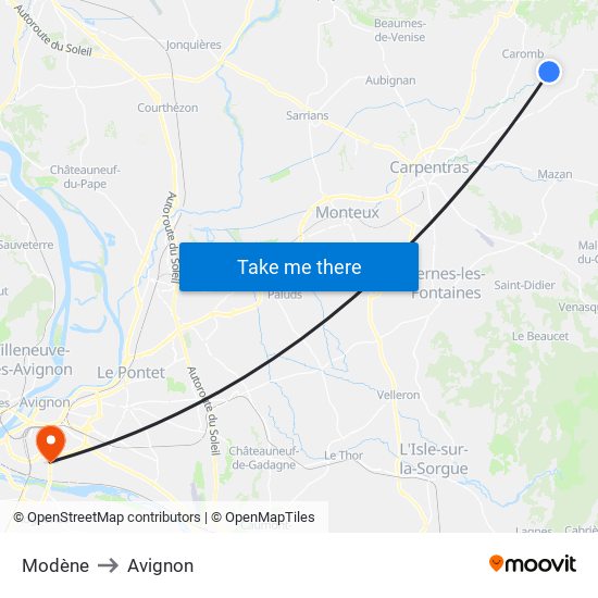 Modène to Avignon map