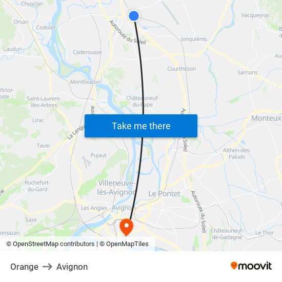 Orange to Avignon map