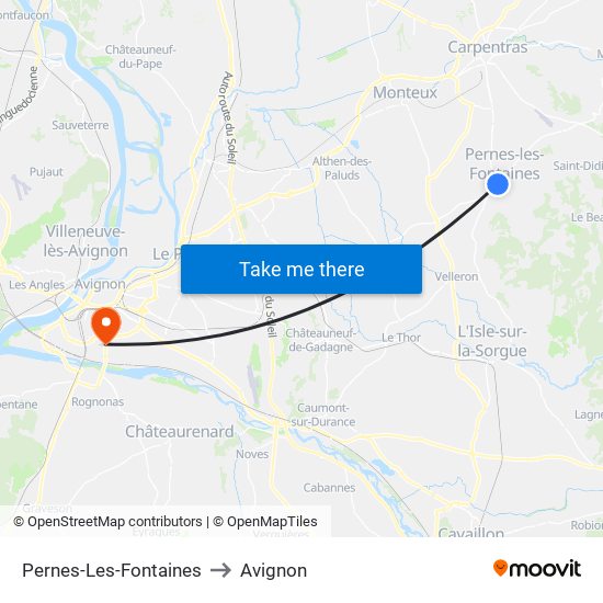 Pernes-Les-Fontaines to Avignon map