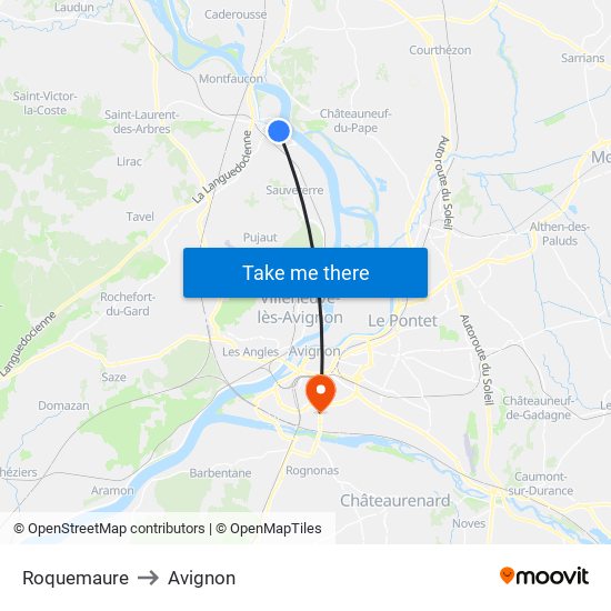 Roquemaure to Avignon map