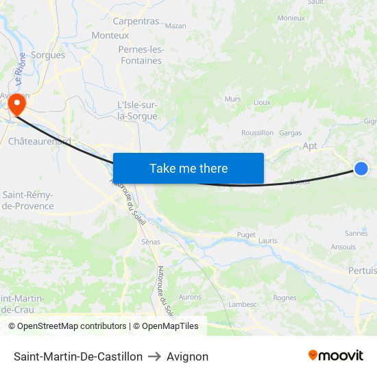 Saint-Martin-De-Castillon to Avignon map