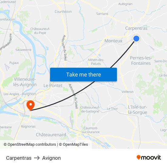 Carpentras to Avignon map
