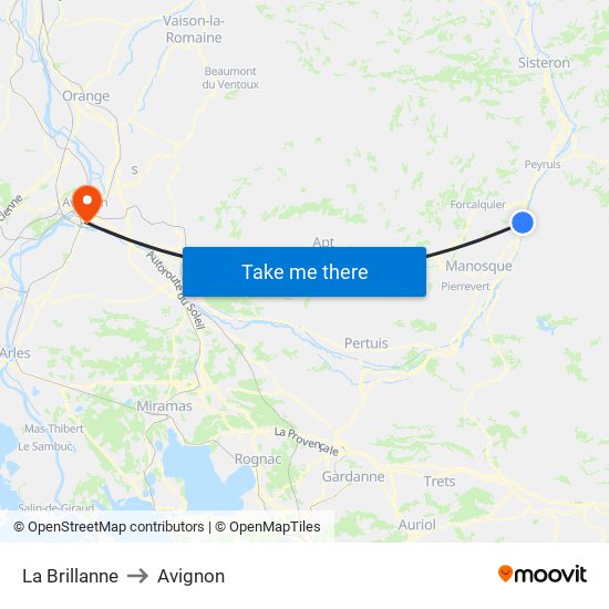 La Brillanne to Avignon map