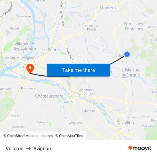 Velleron to Avignon map