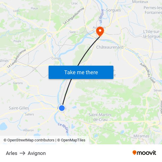 Arles to Avignon map