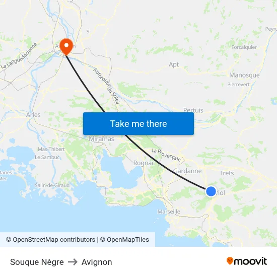 Souque Nègre to Avignon map