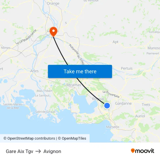 Gare Aix Tgv to Avignon map