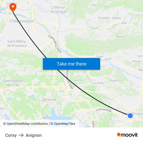 Corsy to Avignon map