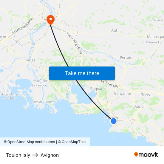 Toulon Isly to Avignon map