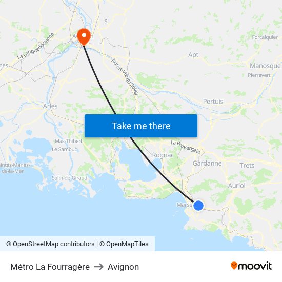 Métro La Fourragère to Avignon map