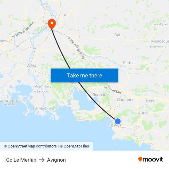 Cc Le Merlan to Avignon map