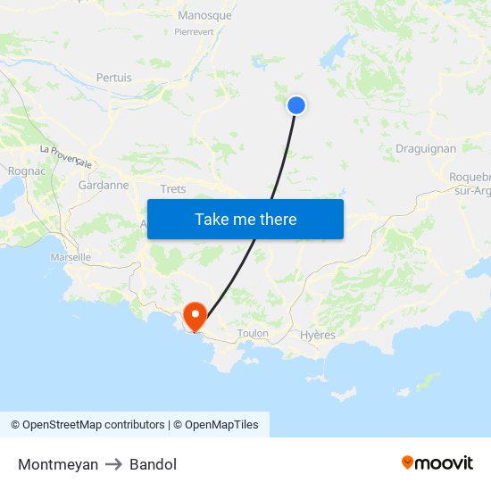 Montmeyan to Bandol map