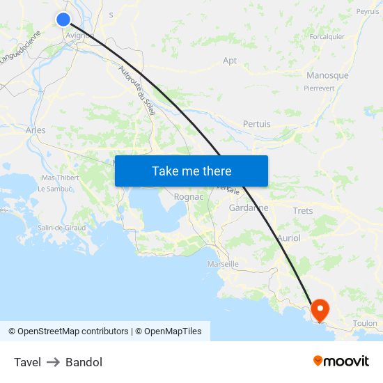 Tavel to Bandol map