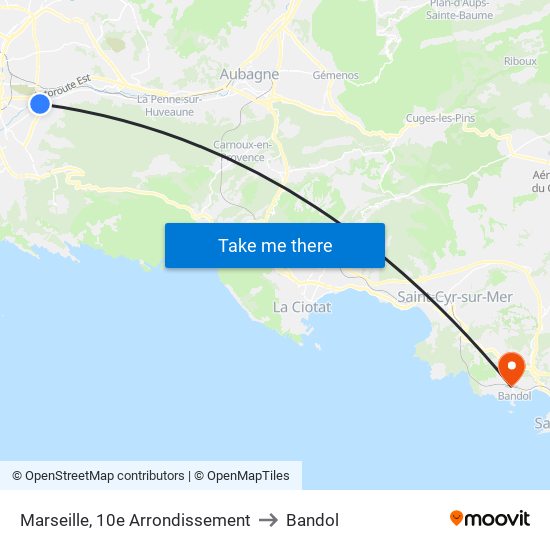 Marseille, 10e Arrondissement to Bandol map