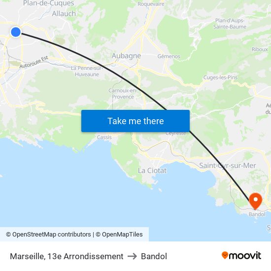 Marseille, 13e Arrondissement to Bandol map