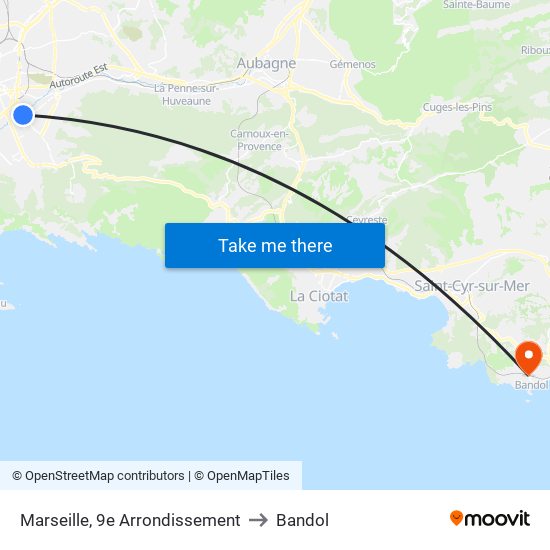 Marseille, 9e Arrondissement to Bandol map