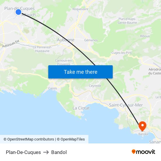 Plan-De-Cuques to Bandol map