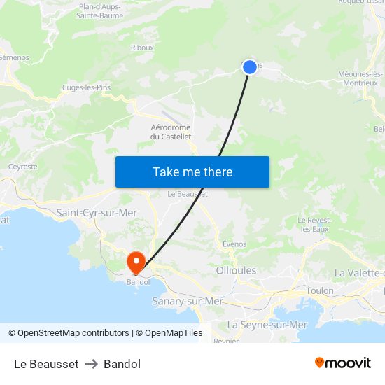Le Beausset to Bandol map
