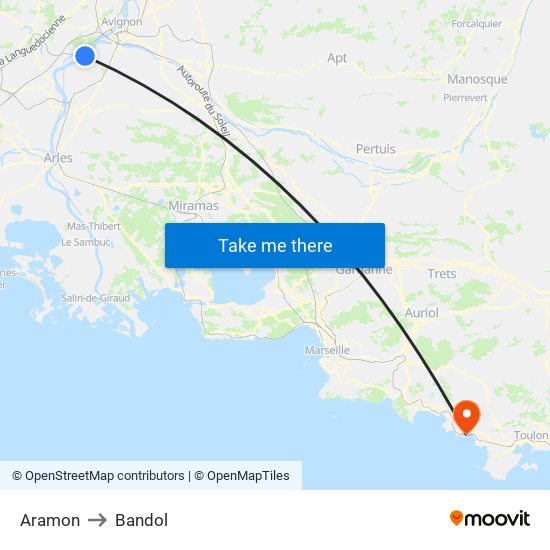 Aramon to Bandol map