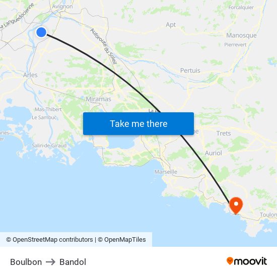 Boulbon to Bandol map