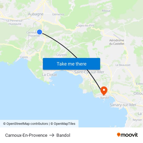 Carnoux-En-Provence to Bandol map