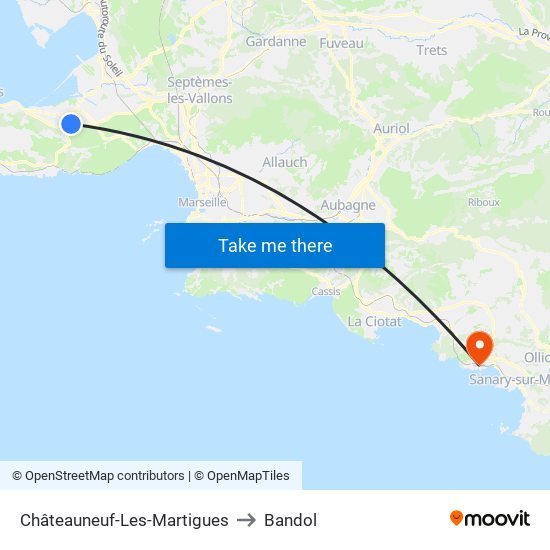 Châteauneuf-Les-Martigues to Bandol map