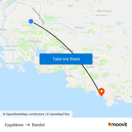 Eygalières to Bandol map
