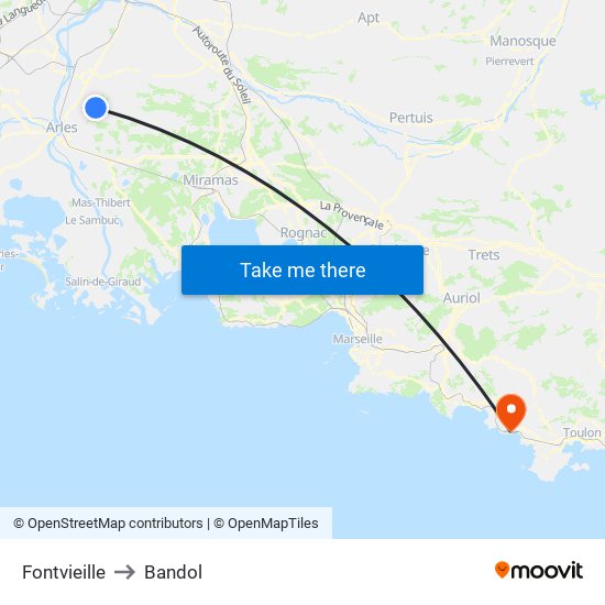 Fontvieille to Bandol map