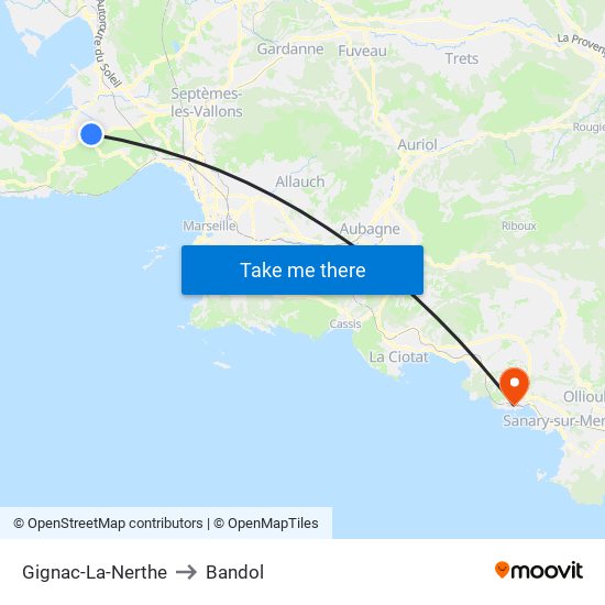 Gignac-La-Nerthe to Bandol map