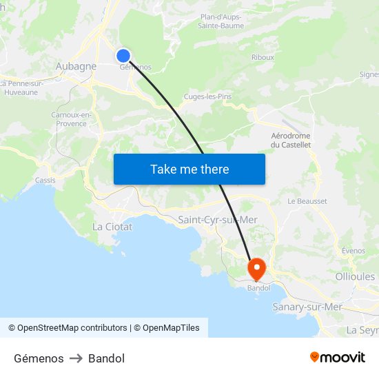 Gémenos to Bandol map