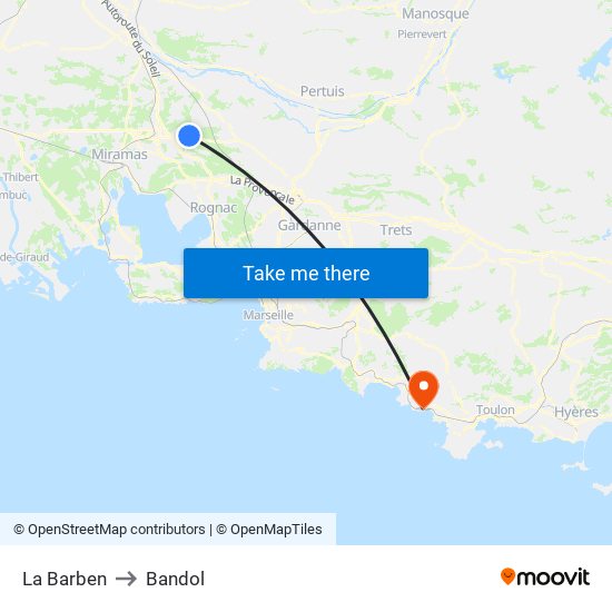 La Barben to Bandol map