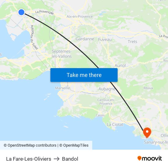 La Fare-Les-Oliviers to Bandol map